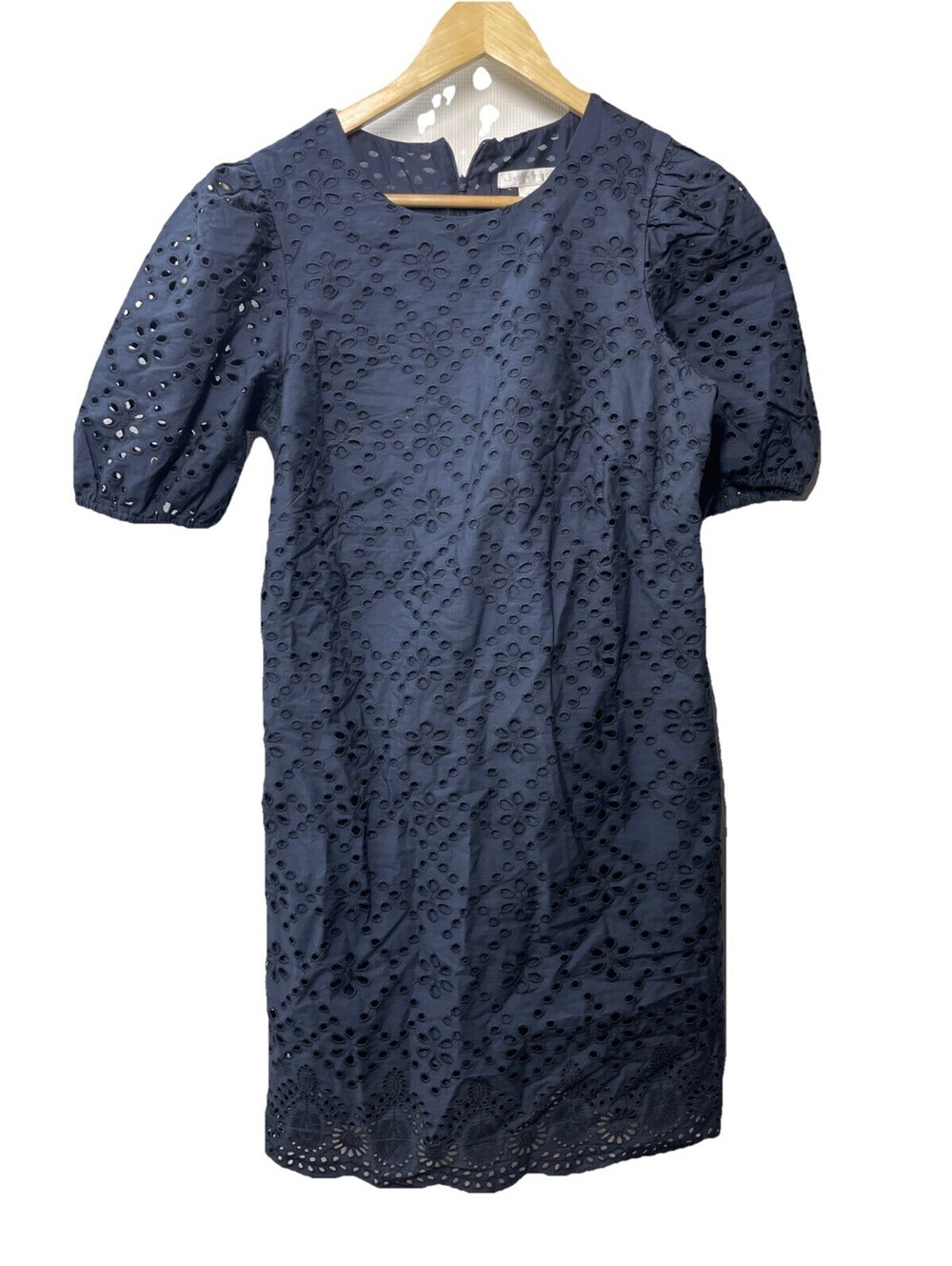 London Times Summer Puff Sleeve Mini Short Cotton Eyelet Women Dress Sz 6 T7424M